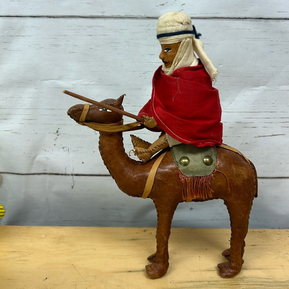 Vintage Hand-Stitched Hand-Crafted Stuffed Leather Camel Bedouin Rider